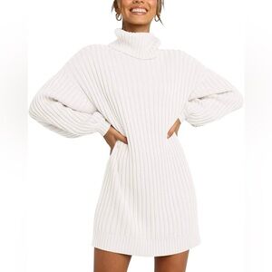 YIBOCK White Ribbed Turtleneck Sweater Dress Size S